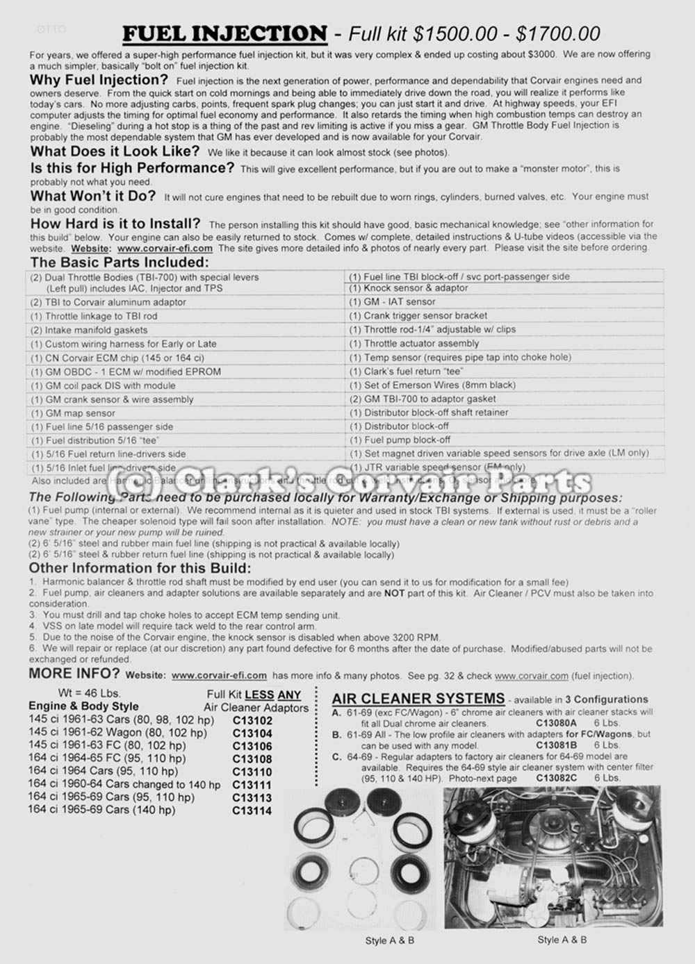 Clark's Corvair Parts Clark's Corvair Fuel Injection